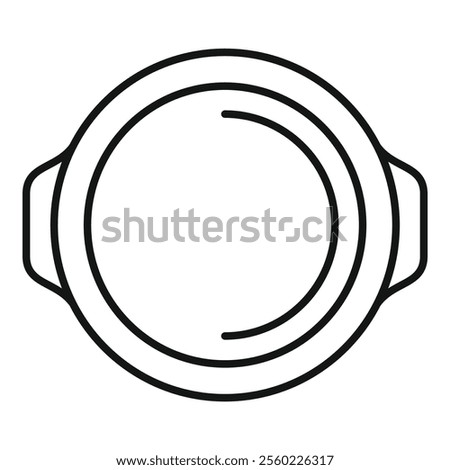 Empty cooking pot with handles for soup preparing outline icon, top view