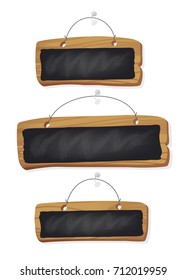 Empty copyspace chalkboards set hanging in the wall, isolated on white background. 