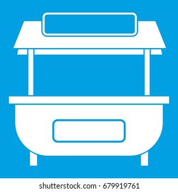 Empty counter with canopy icon white isolated on blue background vector illustration