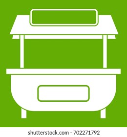 Empty counter with canopy icon white isolated on green background. Vector illustration