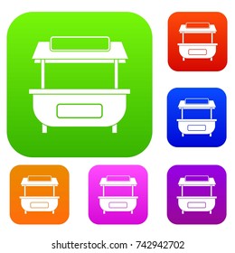 Empty counter with canopy set icon color in flat style isolated on white. Collection sings vector illustration