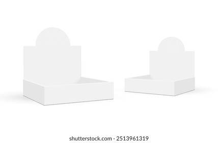 Empty Counter Display Boxes With Rounded Top, Side View, Isolated On White Background. Vector Illustration