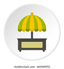 Empty counter with yellow and green umbrella icon in flat circle isolated on white vector illustration for web