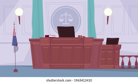 Empty Courtroom Interior Banner Flat Cartoon Stock Vector (Royalty Free ...