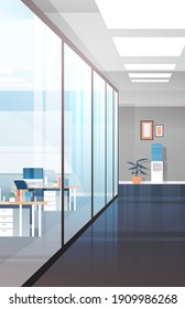 empty coworking area no people open space modern office interior vertical vector illustration