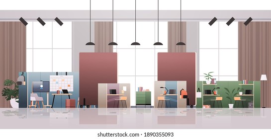 empty coworking center modern office room interior creative open space with furniture horizontal vector illustration