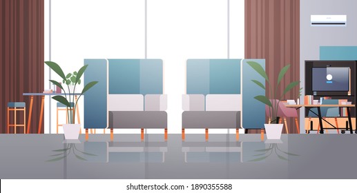 empty coworking center modern office room interior open space with furniture horizontal vector illustration