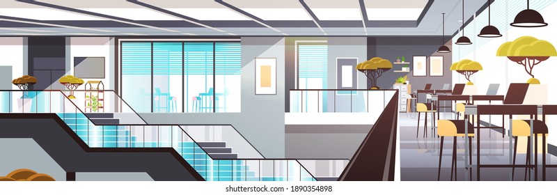 Empty Coworking Space Interior Modern Smart Working Office Creative Open Space Horizontal Vector Illustration