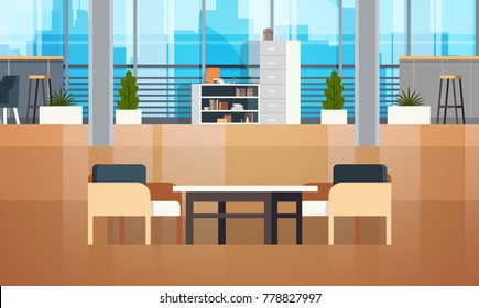 Empty Coworking Space Interior Modern Coworking Office Creative Workplace Space Flat Vector Illustration
