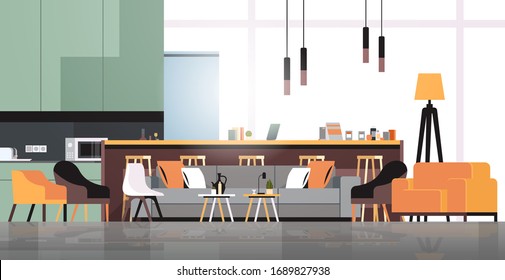 empty coworking space modern office room interior creative workspace horizontal banner flat vector illustration