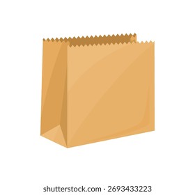 Leere Handwerkspapiertasche einzeln auf weißem Hintergrund. Vektorcartoon, flache Illustration