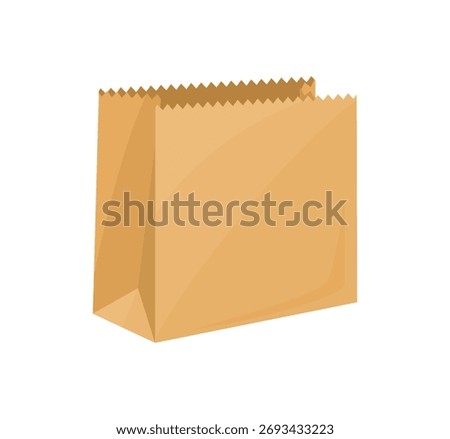 Empty craft paper bag isolated on white background. Vector cartoon flat illustration