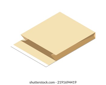 Bolsa de papel de artesanía vacía sobre fondo blanco Ilustración vectorial isométrica 3d