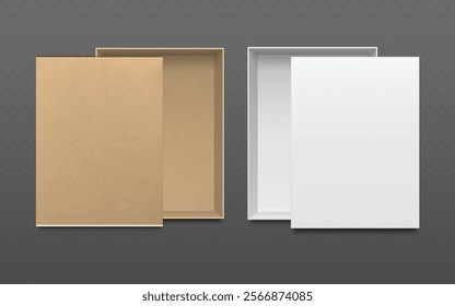 Empty craft paper box mockup with a realistic design, showcasing natural textures and clean edges. Ideal for packaging presentations, branding, or e-commerce visuals.