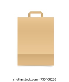 Empty craft paper shopping bag isolated on white. Vector mockup foe branding