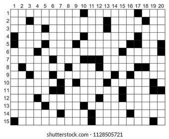 Empty crossword grid vector. 20 x 15 horizontal puzzle illustration