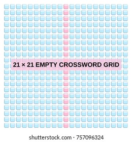 Empty crossword template (21 by 21 cell grid) vector illustration