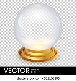 Empty Crystal Ball with Golden Stand on transparent background
