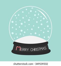 Empty crystal ball with snow. Template. Merry Christmas card Flat design Blue background. Vector illustration