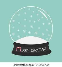Empty crystal ball with snowflakes. Template. Merry Christmas card Flat design Blue background. Vector illustration
