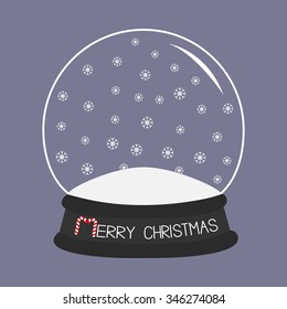 Empty crystal ball with snowflakes. Template. Merry Christmas card Flat design Violet background. Vector illustration