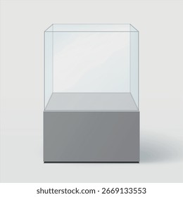 Plataforma de pedestal de cristal vacía para el escaparate o la presentación del producto.  Vitrina alta para exhibir objetos de arte, joyas. 