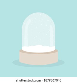 Empty crystal snow globe. Merry Christmas. Wooden base. Glass ball jar decoration. Vector illustration, flat design