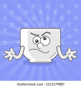 Empty cup. Cartoon funny cup of coffee character isolated on color background illustration. Funny cup of coffee face icon. Emotional cup. Nothing tea cap. Vector illustration.
