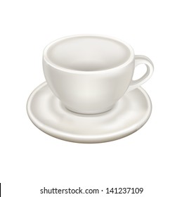 empty cup of porcelain with plate isolated on white background