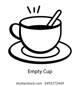 Empty cup and saucer, doodle style icon 