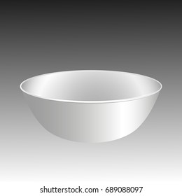 Empty cup, saucer. White plate, bowl isolated on black background. vector