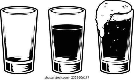 It's an empty cup, a cup with water, and a cup with beer.