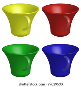empty cups in colors against white background, abstract vector art illustration