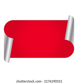 Empty Curl Paper Label Or Ribbon Element In Red And Silver Color.