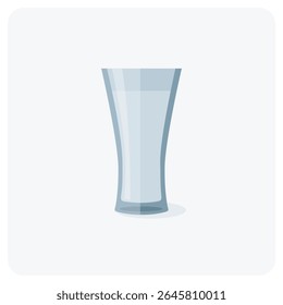 Empty curved glass icon with white background. Realistic transparent drinkware illustration. Minimalist beverage container vector for bar, kitchen, cocktail, drink, or restaurant design.