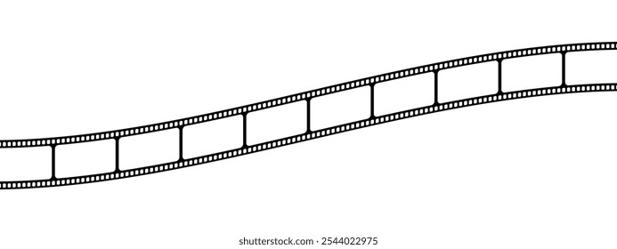 Empty curvy film strip template. Movie or photo camera tape isolated on white background. Storyboard layout. Vintage frame for photographies collage. Vector graphic illustration.