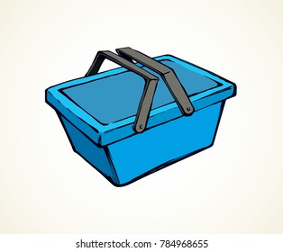 Empty cyan warehouse self service pottle isolated on white background. Vibrant color hand drawn sketchy pictogram emblem for customer e spend in art modern doodle cartoon style with space for text