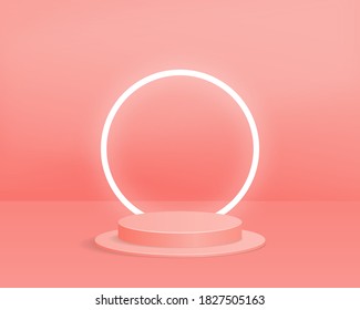 Empty cylinder podium on minimal background. Abstract minimal scene with geometric shape object. Design for product presentation. 3d vector illustration. 