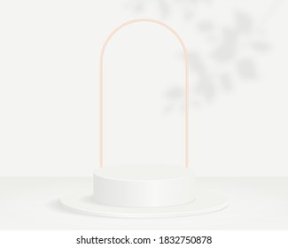 Empty cylinder podium on minimal background. Abstract minimal scene with geometric shape object. Design for product presentation. 3d vector illustration. 