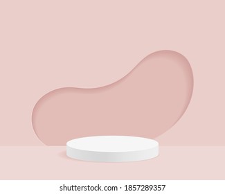 Empty cylinder podium on minimal background. Abstract minimal scene with geometrical forms. Design for product presentation. 3d vector illustration. 