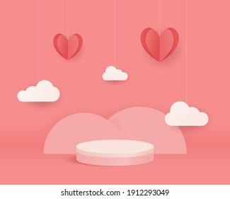 Empty cylinder podium on minimal background. Abstract minimal scene with geometrical forms. Design for product presentation. 3d vector illustration. 