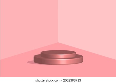 Podio cilíndrico vacío en un fondo mínimo. Diseño para presentación de productos. Ilustración vectorial 3d. fondo rosa