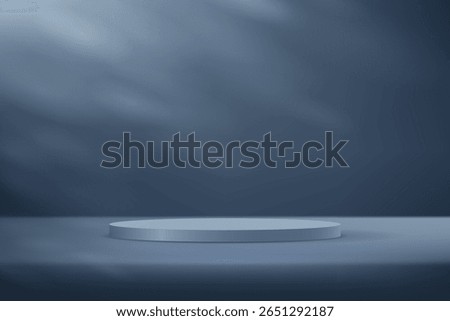 Empty dark blue studio room background with shadow leaves space for selling products, backdrop, wallpaper, background, text. Vector illustration.
