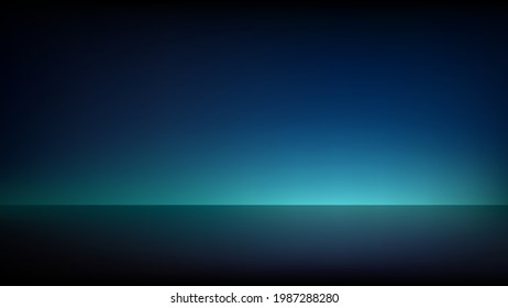 Empty dark blue studio. Smooth blurred gradient background. Abstract empty illuminated room. Backdrop for displaying products. Vector illustration