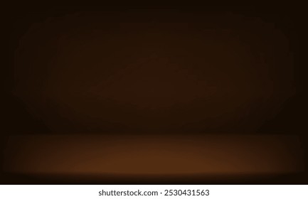 Empty dark brown studio background. Dark studio background. Abstract studio room platform design. Space for selling products on the website. Vector illustration.