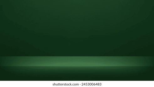 Empty dark green studio room background. Abstract studio room platform design. Use for product display presentation, cosmetic display mockup, showcase, media banner, etc. Vector Background.