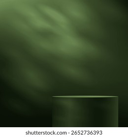 Empty Dark green studio room background with shadow leaves space for selling products, backdrop, wallpaper, background, text. Vector illustration.