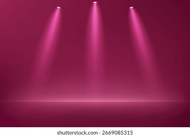 Fondo de la habitación de estudio de color rosa oscuro vacío Espacio para la venta de productos en el Sitio web. Habitación vacía con efecto de luz. Ilustración vectorial.