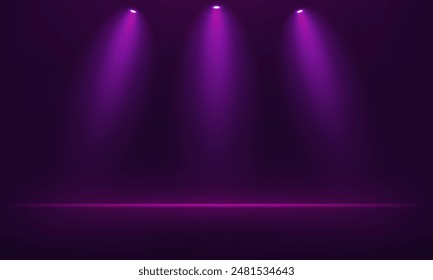 Empty Dark purple studio room background. Space for selling products on the website. Empty room with spotlight effect. Vector illustration.