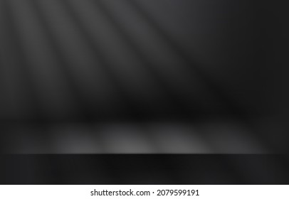 Empty dark room with shadows on the wall. Realistic 3d vector illustration with shadow overlay effect